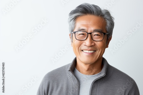 Portrait of asian senior man in grey sweater and eyeglasses © Robert MEYNER