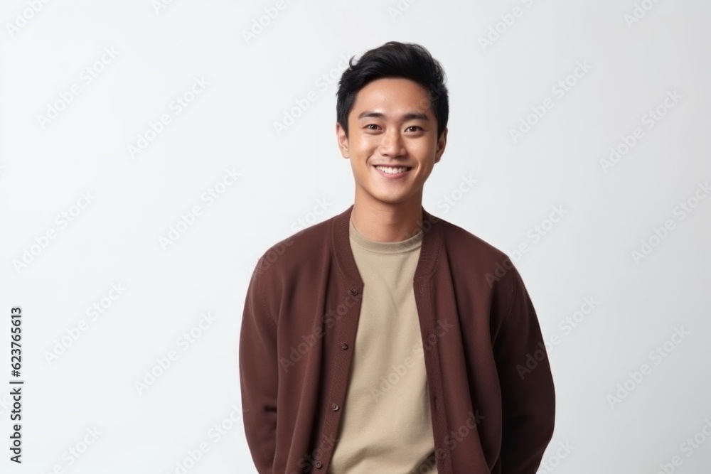 Portrait of a smiling young asian man standing against white background Portrait of a smiling young asian man standing against white background