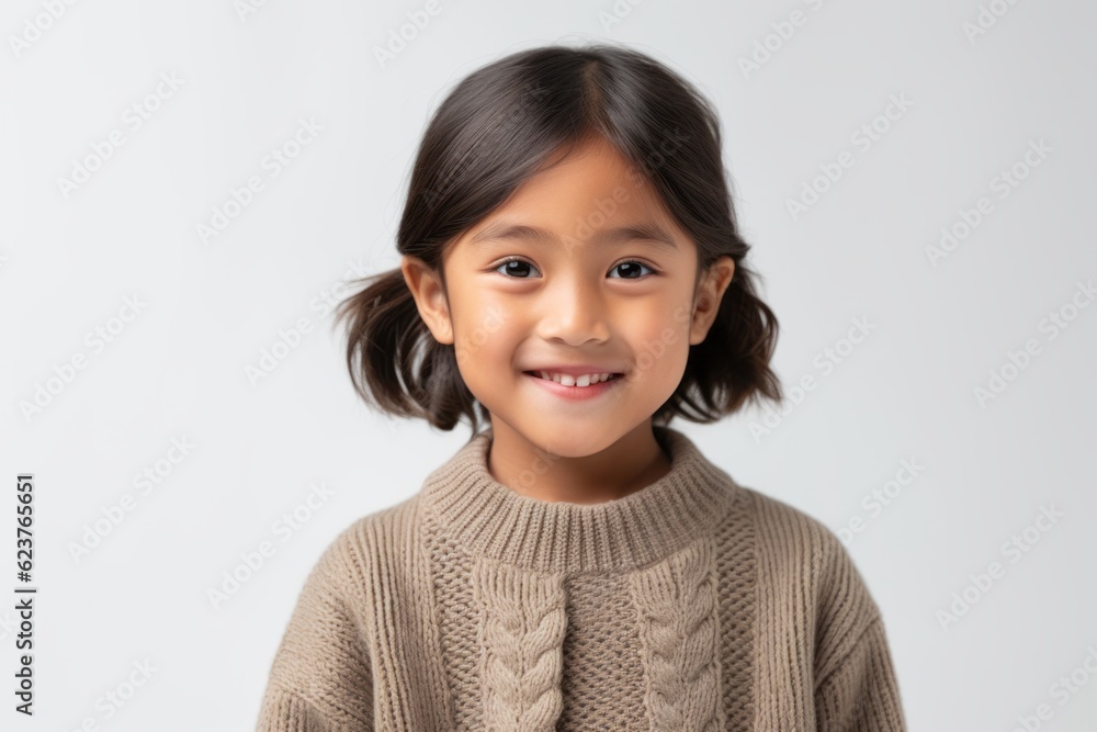 Portrait of smiling little asian girl in sweater on white background Portrait of smiling little asian girl in sweater on white background