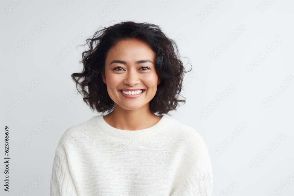 Portrait of a smiling young woman looking at camera over white background Portrait of a smiling young woman looking at camera over white background