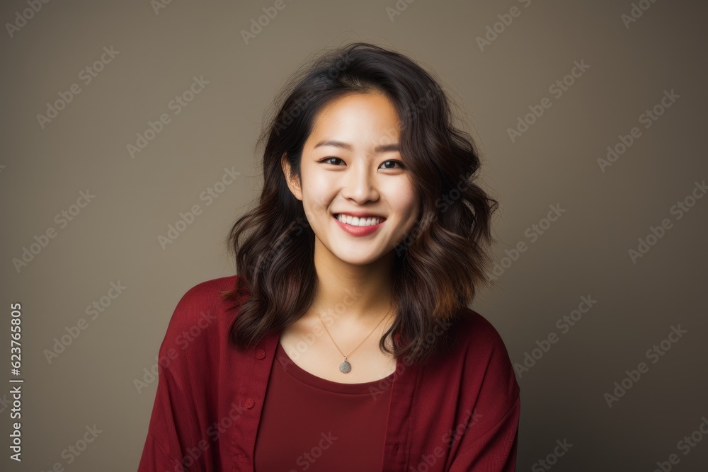 Portrait photography of a happy Chinese woman in her 20s wearing a chic cardigan against an abstract background Portrait photography of a happy Chinese woman in her 20s wearing a chic cardigan against an abstract background