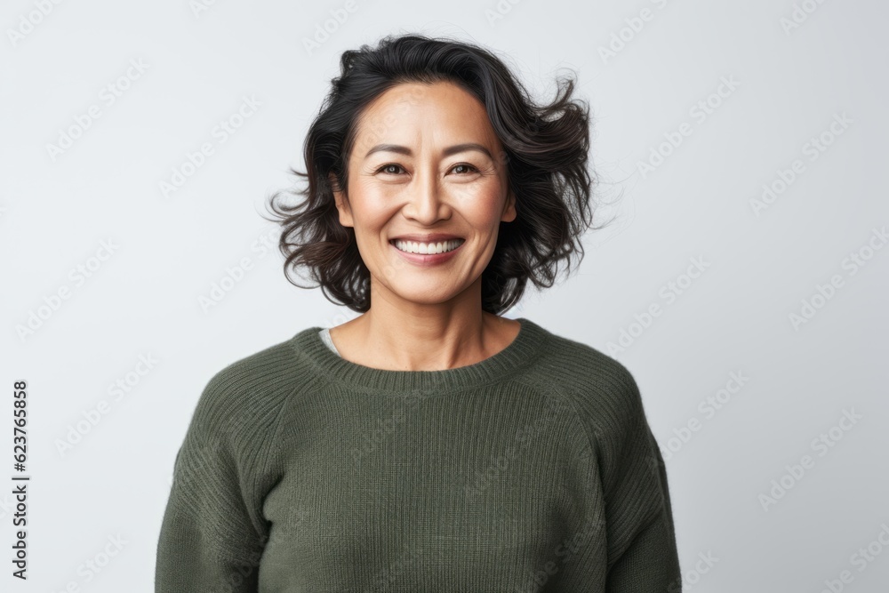 Portrait of a smiling asian woman looking at camera over white background Portrait of a smiling asian woman looking at camera over white background