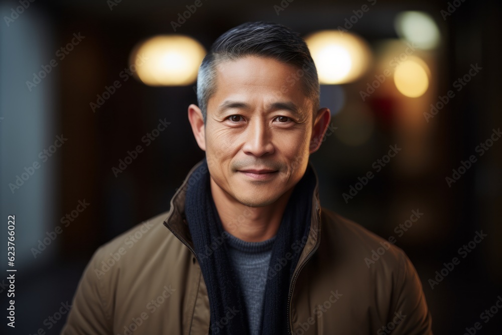 Medium shot portrait photography of a tender Chinese man in his 40s wearing a chic cardigan against an abstract background Medium shot portrait photography of a tender Chinese man in his 40s wearing a chic cardigan against an abstract background