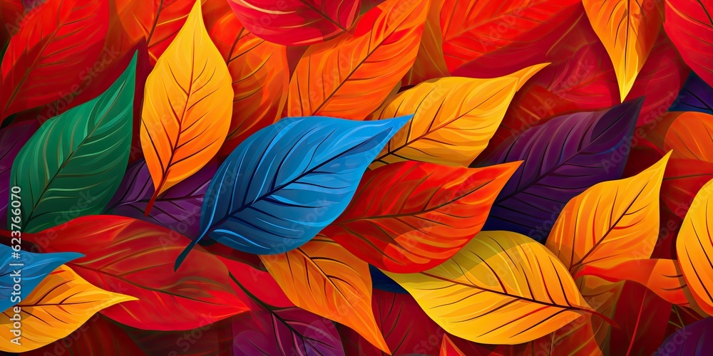 Vibrant Background of Autumn Leaves - Embracing the Colors of the Season - Striking and Versatile Design  Generative AI Digital Illustration
