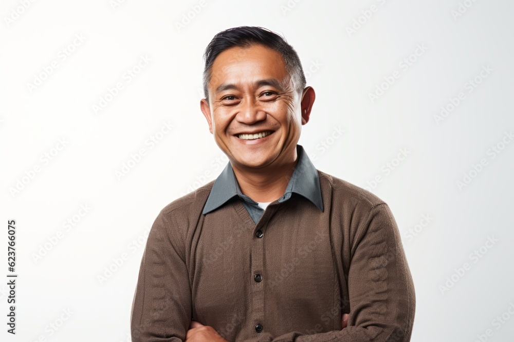 Portrait of a happy mature Asian man standing against white background. Portrait of a happy mature Asian man standing against white background.