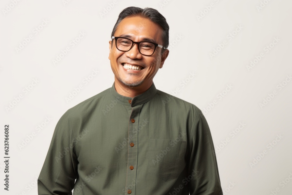 Portrait of a smiling Indian man in green shirt and eyeglasses Portrait of a smiling Indian man in green shirt and eyeglasses