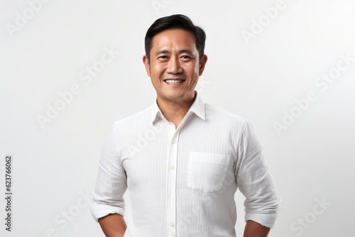 Portrait of a happy young asian man smiling and looking at camera