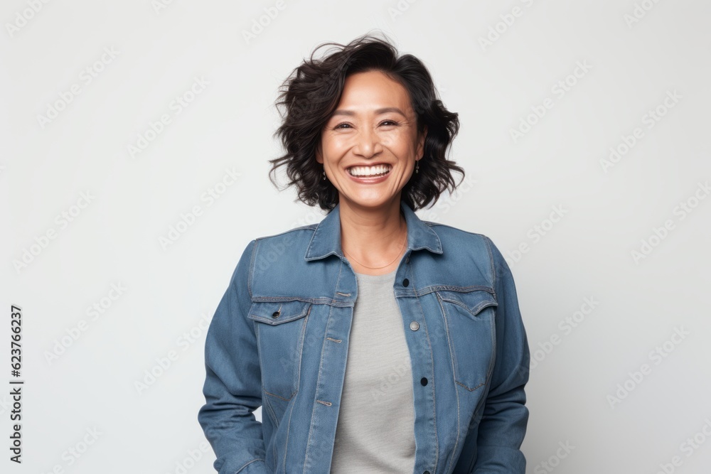 Portrait of a smiling asian woman looking at camera over white background Portrait of a smiling asian woman looking at camera over white background