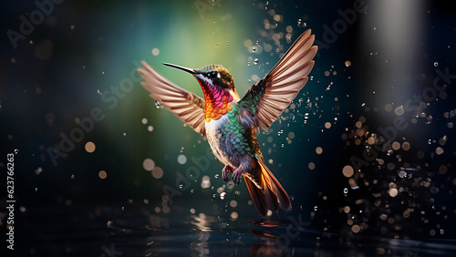 Seltener Kolibri Eisvogel fliegt über dem Wasser in Zeitlupe Zeitraffer Nahaufnahme, ai generativ