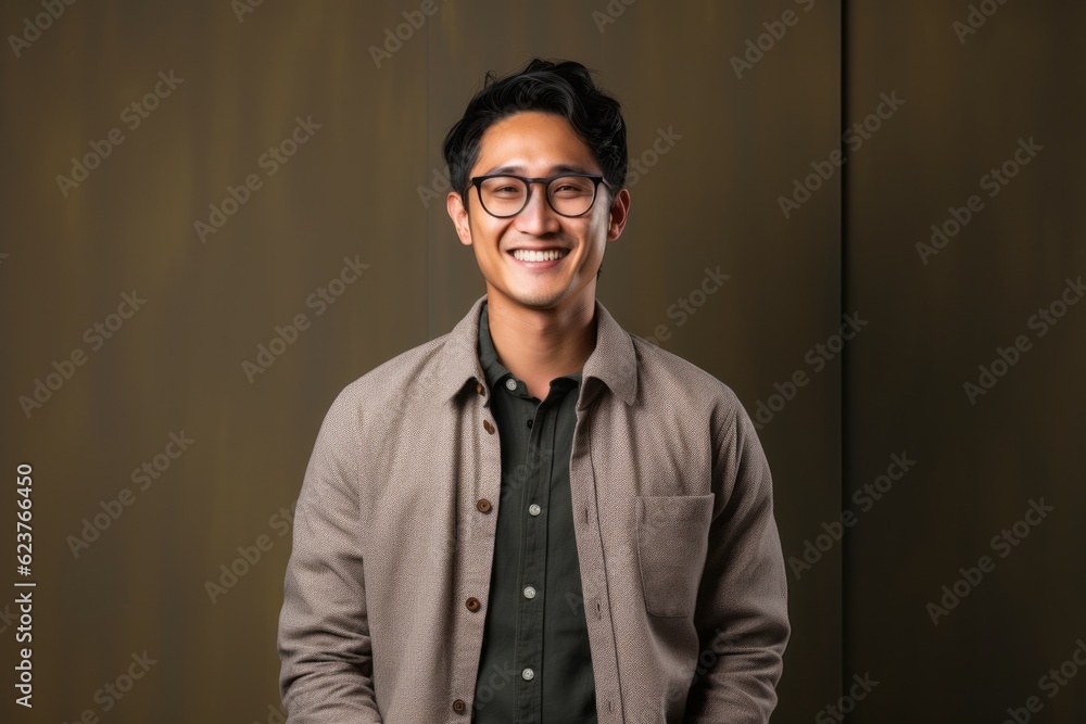 Portrait photography of a pleased Indonesian man in his 30s wearing a chic cardigan against an abstract background Portrait photography of a pleased Indonesian man in his 30s wearing a chic cardigan against an abstract background