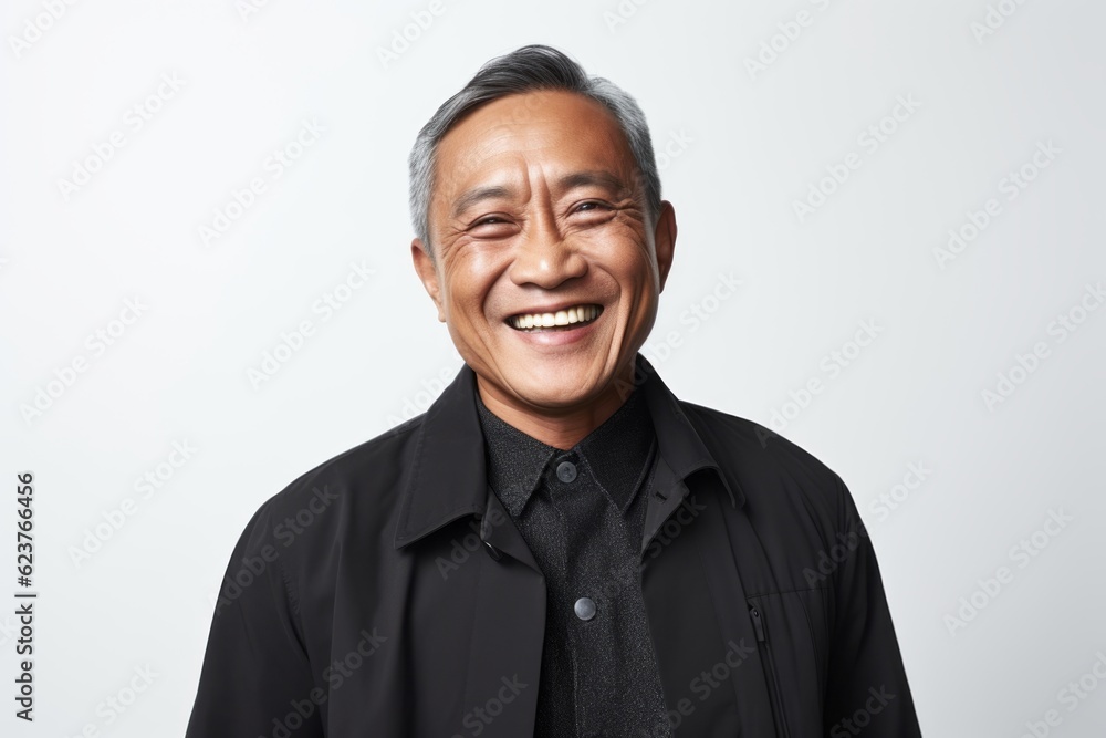 Portrait of a happy senior asian man laughing against white background Portrait of a happy senior asian man laughing against white background