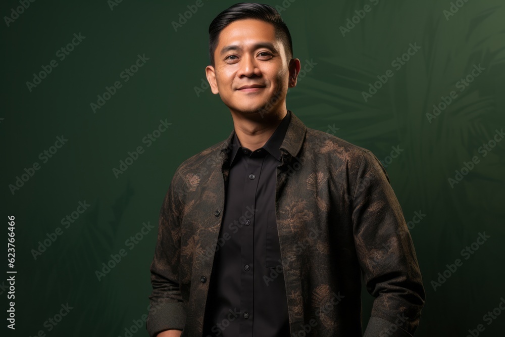 Portrait photography of a satisfied Indonesian man in his 40s wearing a chic cardigan against an abstract background Portrait photography of a satisfied Indonesian man in his 40s wearing a chic cardigan against an abstract background