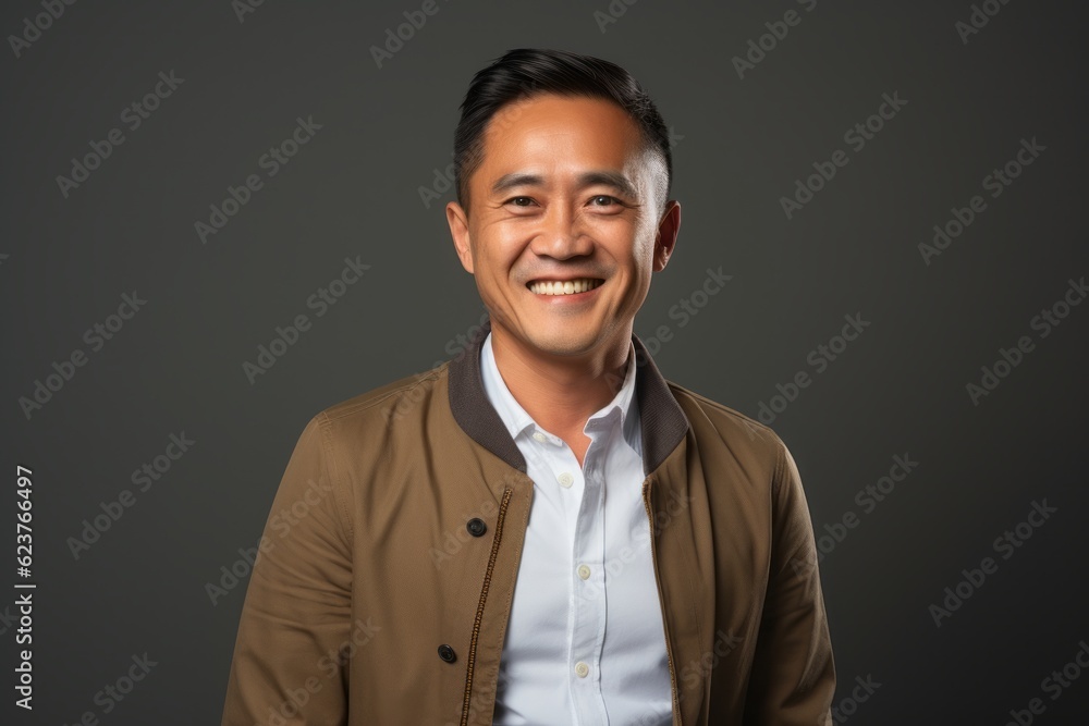 Portrait photography of a cheerful Indonesian man in his 40s wearing a chic cardigan against an abstract background Portrait photography of a cheerful Indonesian man in his 40s wearing a chic cardigan against an abstract background
