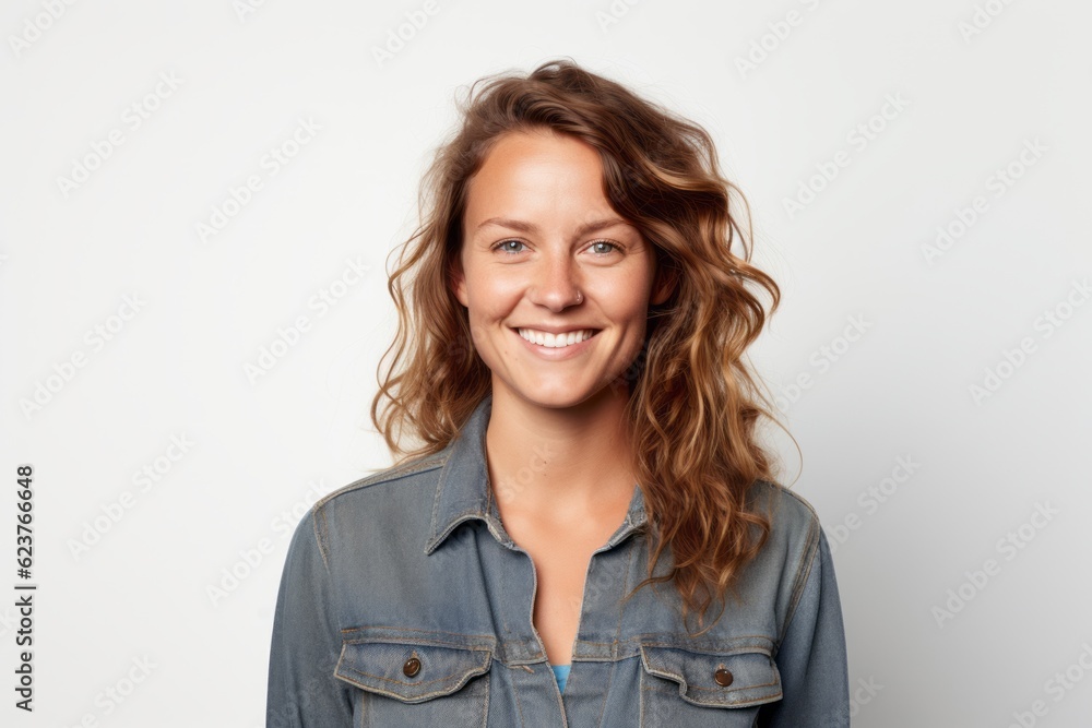 Portrait of a smiling young woman looking at camera over white background Portrait of a smiling young woman looking at camera over white background