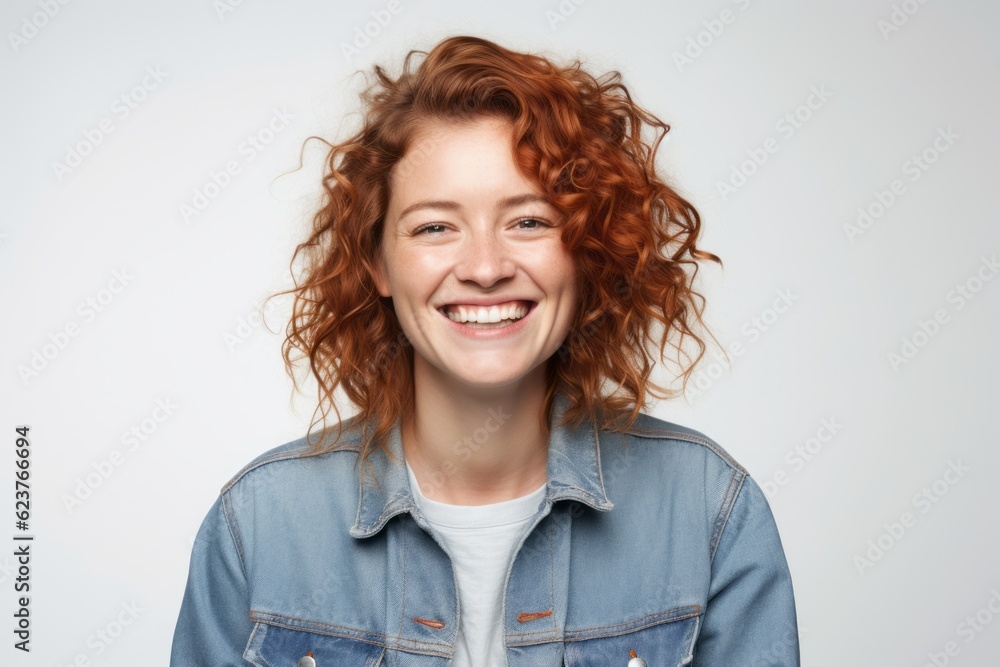 Portrait of a happy red-haired woman smiling over white background Portrait of a happy red-haired woman smiling over white background
