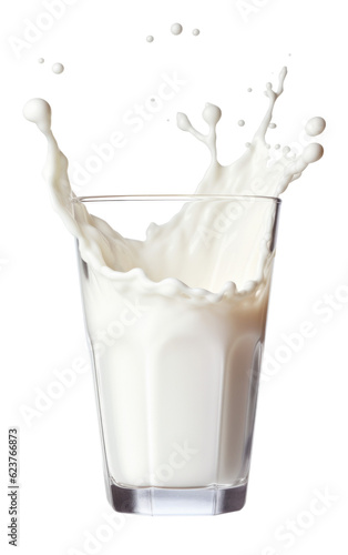 A Glass of Milk Splash With Isolated on Transparent Background - Generative AI
