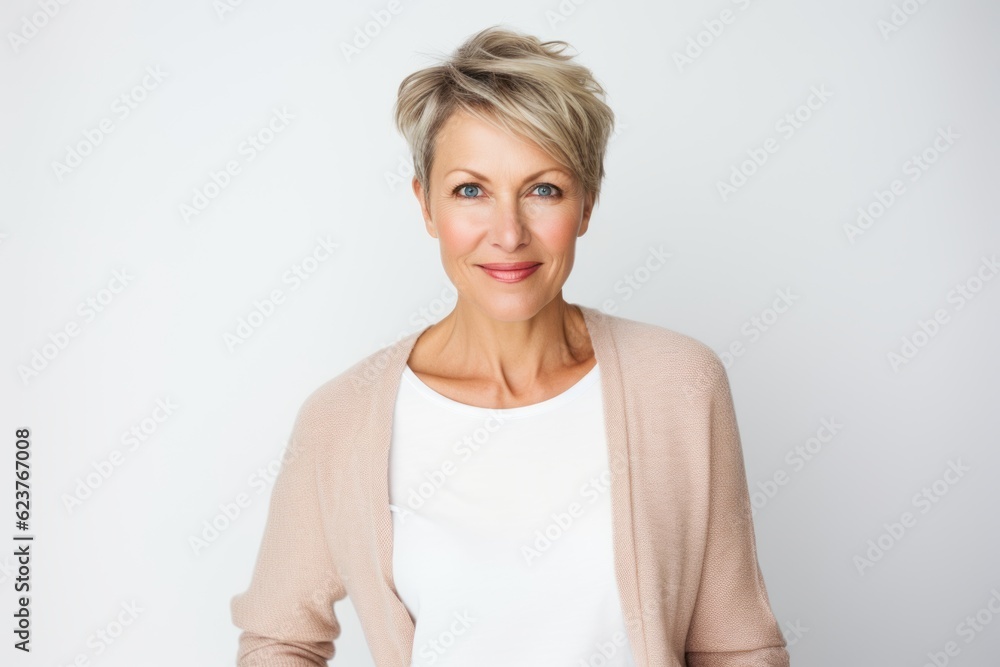 Portrait of smiling mature businesswoman looking at camera over white background Portrait of smiling mature businesswoman looking at camera over white background