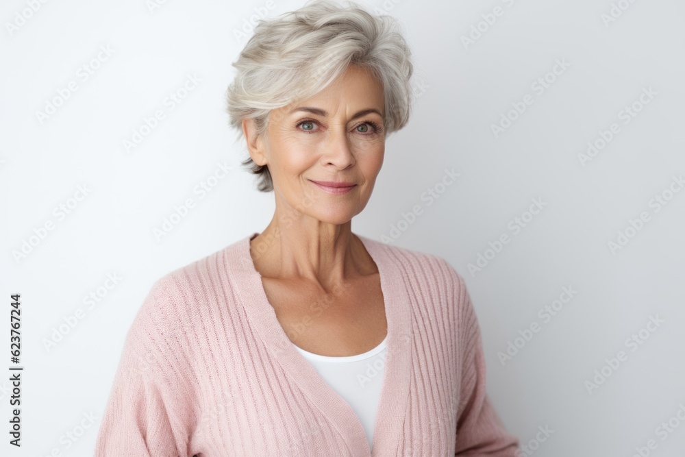 Portrait of senior woman standing against white background. Mature woman looking at camera. Portrait of senior woman standing against white background. Mature woman looking at camera.