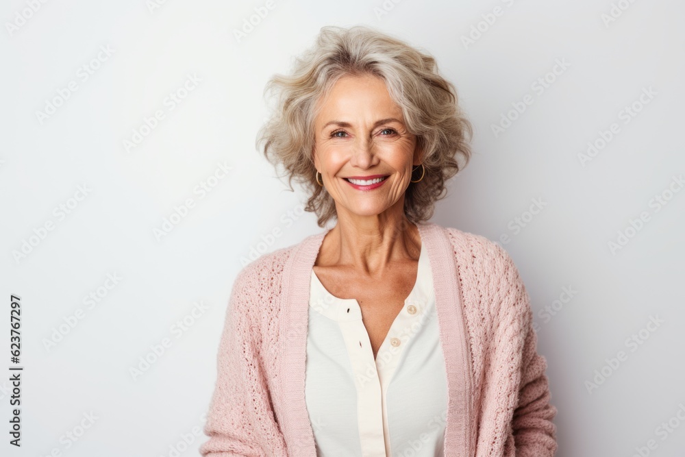 Portrait of a happy senior woman looking at camera over white background Portrait of a happy senior woman looking at camera over white background