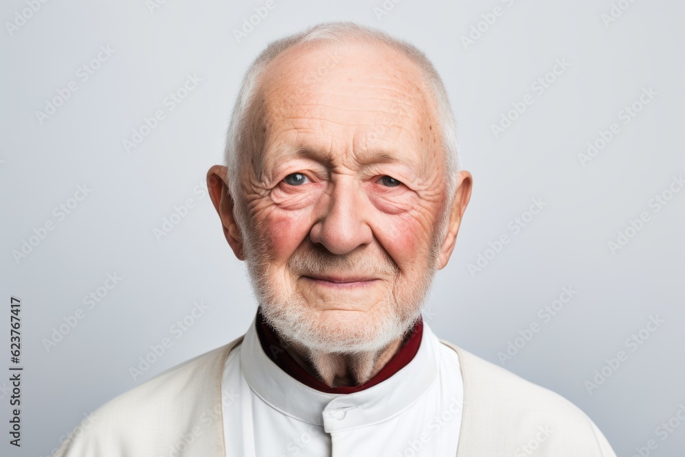 Portrait of an old man in a white T-shirt on a gray background Portrait of an old man in a white T-shirt on a gray background