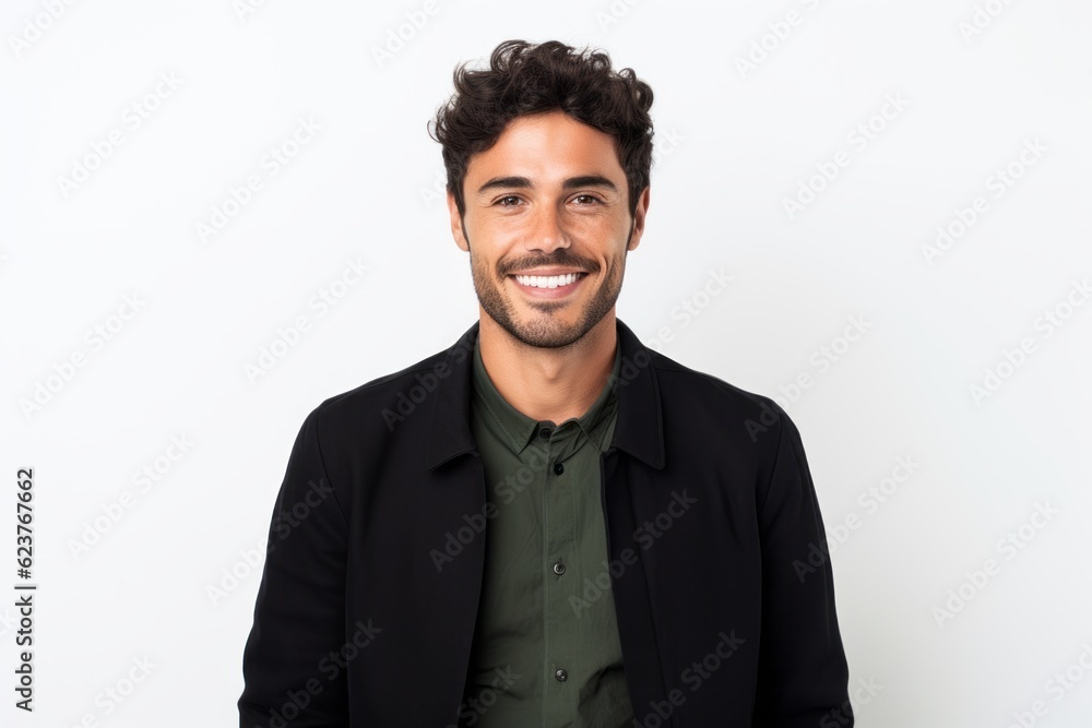 Portrait of a handsome young man smiling at the camera while standing against white background Portrait of a handsome young man smiling at the camera while standing against white background