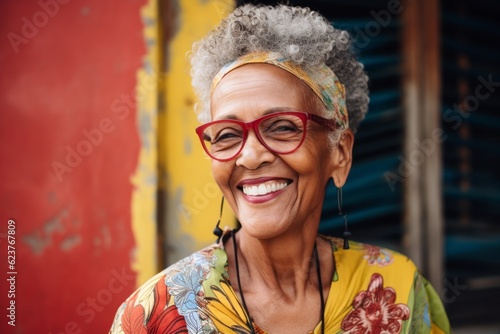 Portrait of a smiling senior african american woman in eyeglasses.