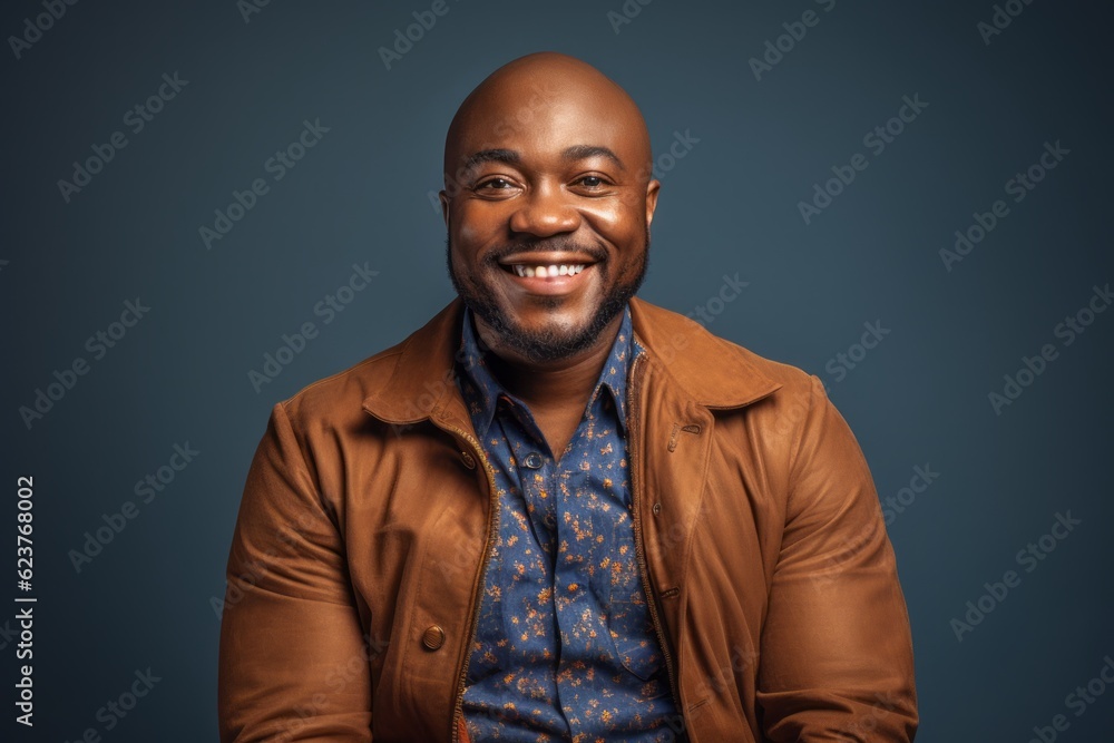 Portrait of a smiling african american man in brown jacket Portrait of a smiling african american man in brown jacket