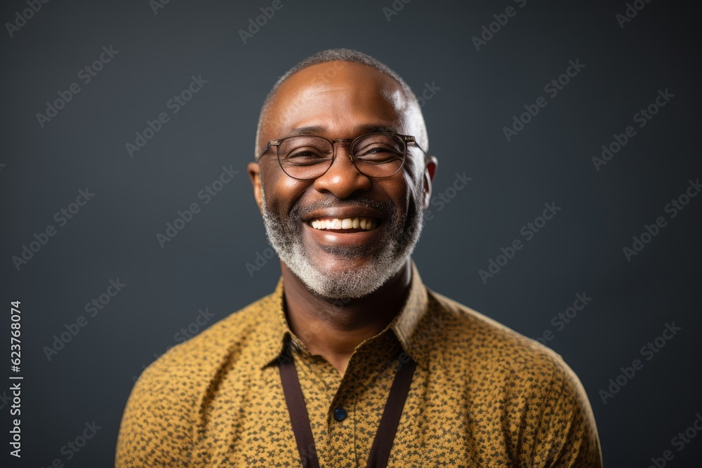 Portrait Photography Of A Happy Nigerian Black Man In His 50s Wearing A portrait-photography-of-a-happy-nigerian-black-man-in-his-50s-wearing-a