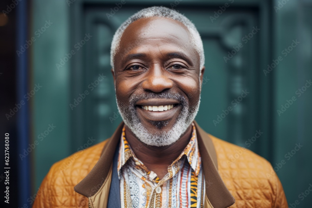 Portrait Photography Of A Happy Nigerian Black Man In His 50s Wearing A portrait-photography-of-a-happy-nigerian-black-man-in-his-50s-wearing-a