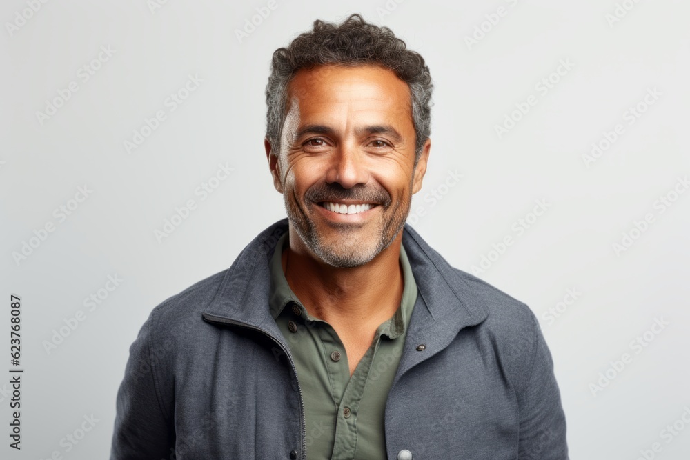 Portrait of a handsome mature man smiling at the camera against grey background Portrait of a handsome mature man smiling at the camera against grey background