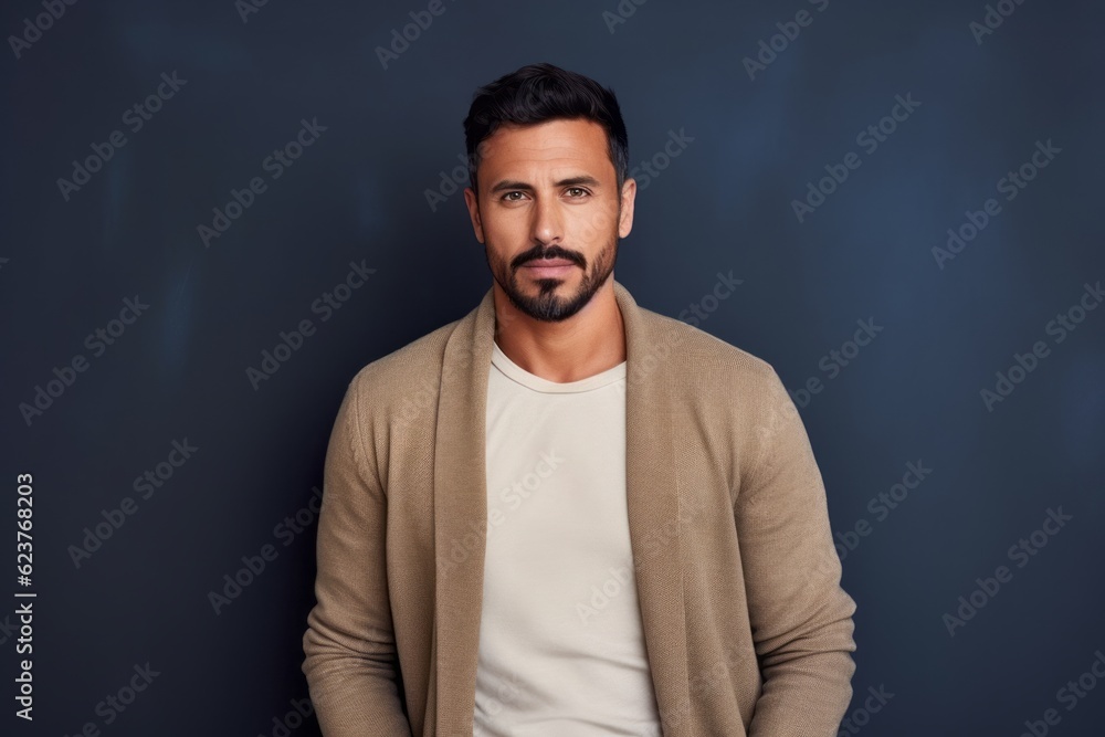 Portrait of a handsome young man looking at camera while standing against blue background Portrait of a handsome young man looking at camera while standing against blue background