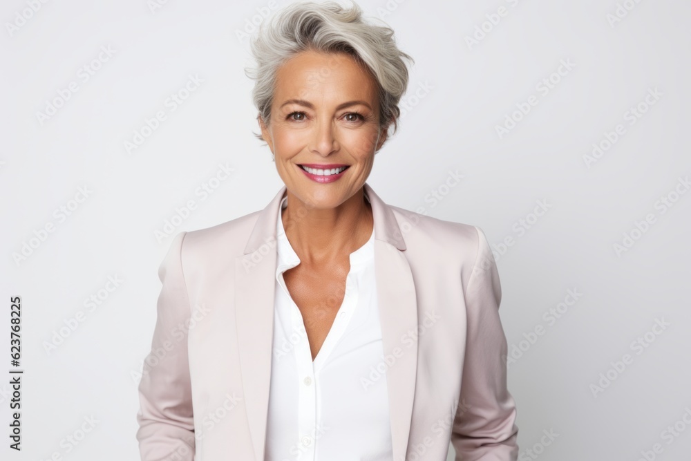 Portrait of a happy senior businesswoman smiling at camera over white background Portrait of a happy senior businesswoman smiling at camera over white background