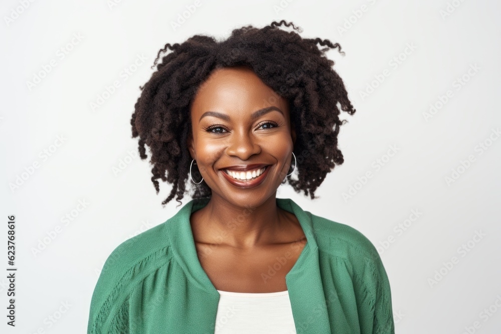 Portrait of young african american woman smiling against white background Portrait of young african american woman smiling against white background