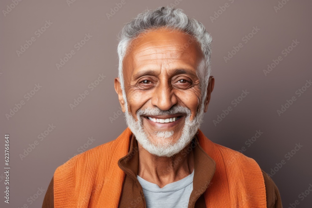 Portrait of smiling senior man looking at camera and standing against grey background Portrait of smiling senior man looking at camera and standing against grey background