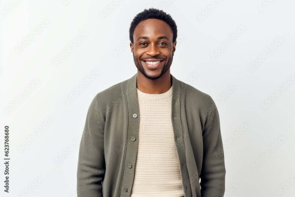 Portrait of handsome african american man smiling at camera against white background Portrait of handsome african american man smiling at camera against white background