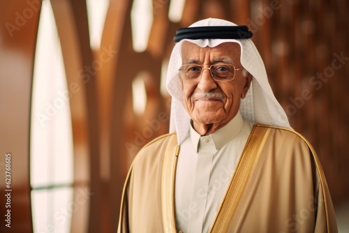 Portrait of a senior arabic man in the mosque.