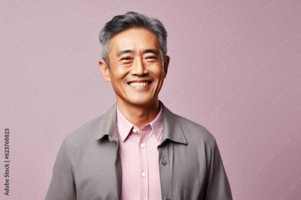 Portrait of a smiling senior asian man isolated on pink background Portrait of a smiling senior asian man isolated on pink background