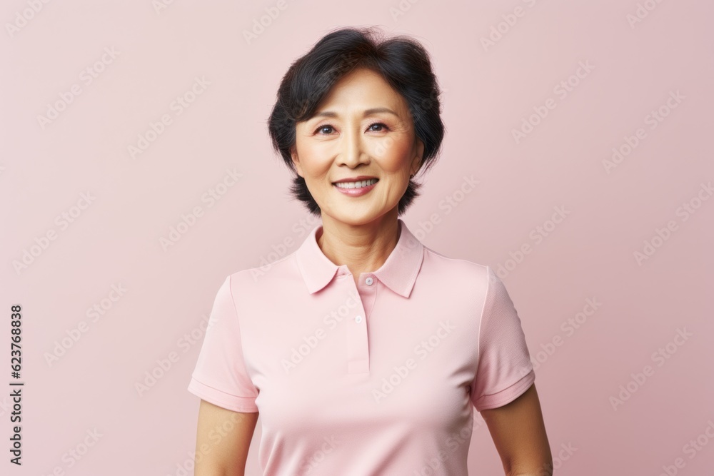 Portrait of a happy senior asian woman standing against pink background Portrait of a happy senior asian woman standing against pink background