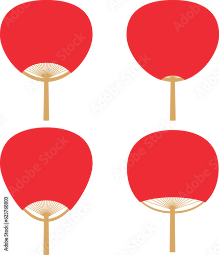 形違いのうちわのイラストセット　団扇　カラー