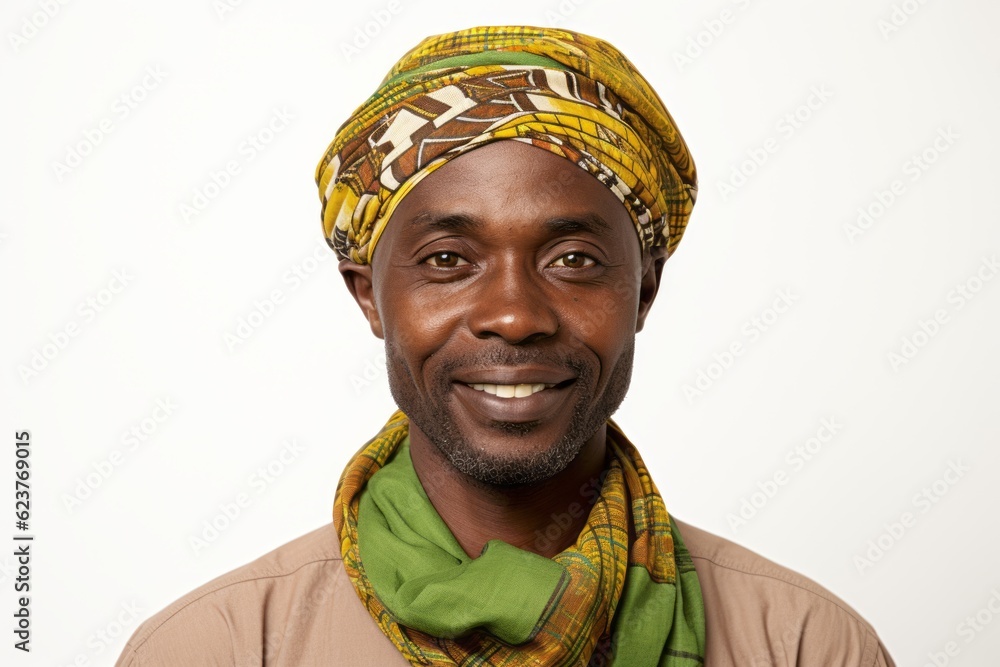 Portrait of a young African man wearing a colorful headscarf Portrait of a young African man wearing a colorful headscarf