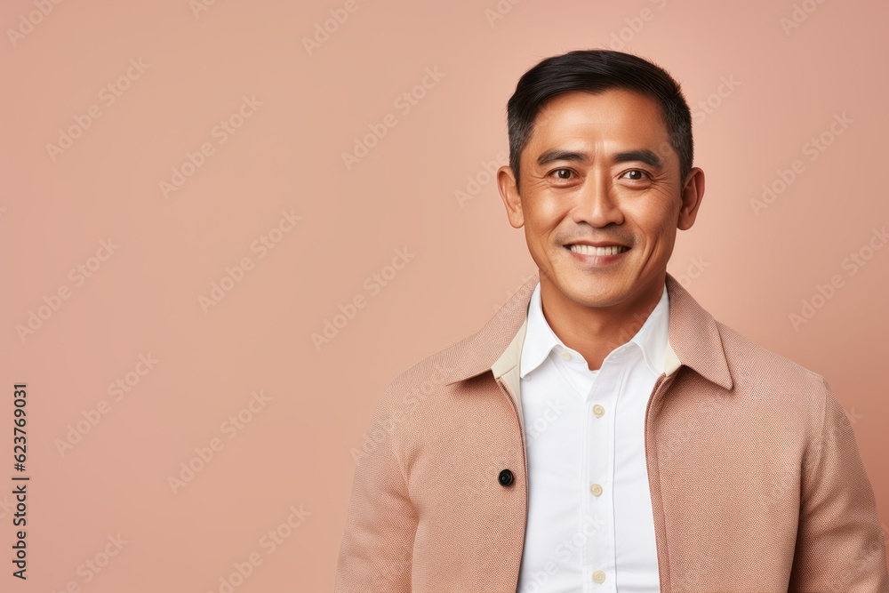 Portrait of a smiling asian man looking at camera isolated over pink background Portrait of a smiling asian man looking at camera isolated over pink background