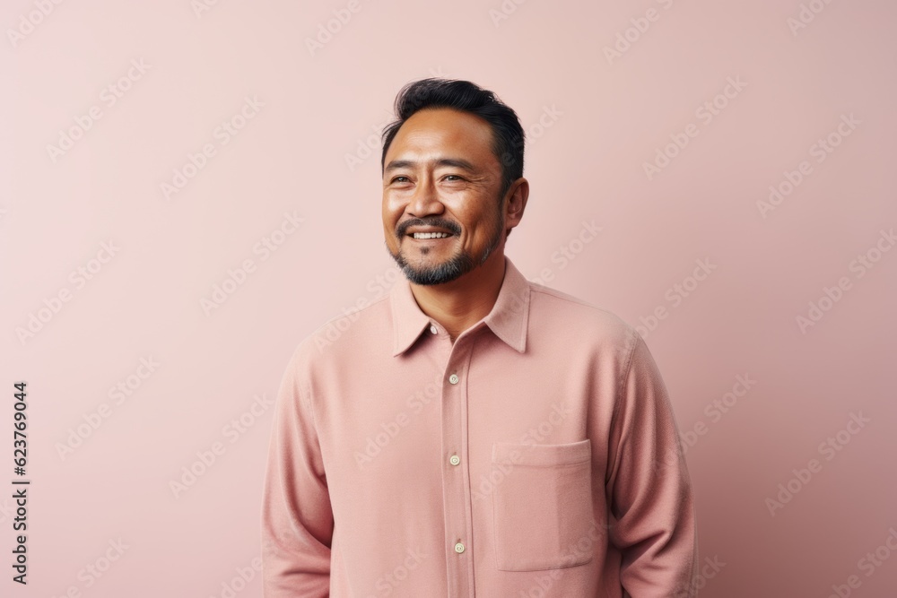 Portrait of a happy asian man looking at camera over pink background Portrait of a happy asian man looking at camera over pink background