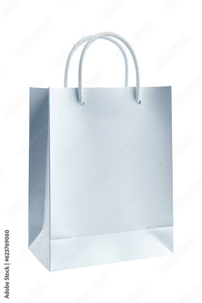 Rectangular blue shopping paper bag with handles on cutout PNG transparent background. Isolated and ecological pastel color shopping paper bag. Generative AI Rectangular blue shopping paper bag with handles on cutout PNG transparent background. Isolated and ecological pastel color shopping paper bag. Generative AI