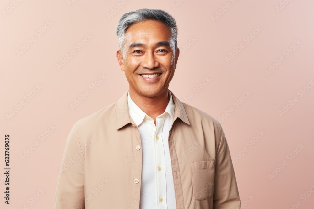 Portrait of a smiling asian senior man isolated over pink background Portrait of a smiling asian senior man isolated over pink background