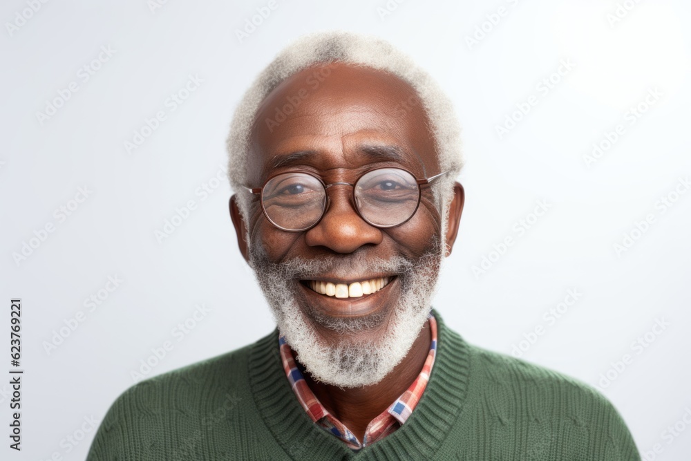 Portrait of a happy senior African American man wearing glasses and smiling Portrait of a happy senior African American man wearing glasses and smiling
