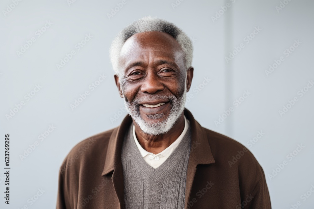 Portrait of smiling senior man looking at camera against grey background with copy space Portrait of smiling senior man looking at camera against grey background with copy space