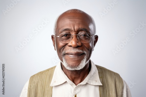 Portrait of a smiling senior Indian man wearing eyeglasses.