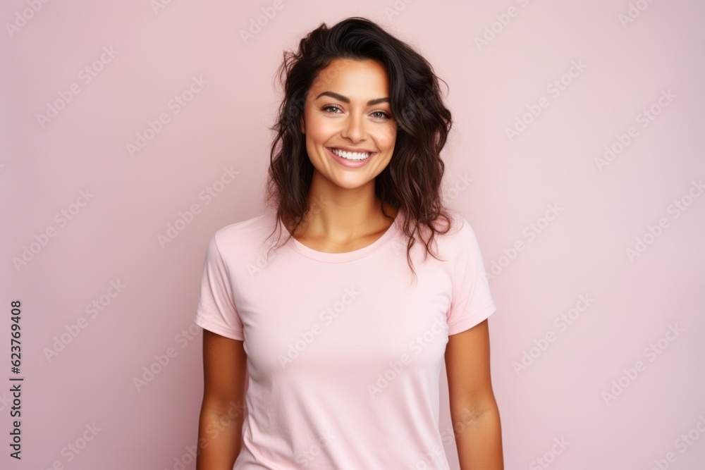 Portrait of a smiling beautiful young woman in pink t-shirt Portrait of a smiling beautiful young woman in pink t-shirt