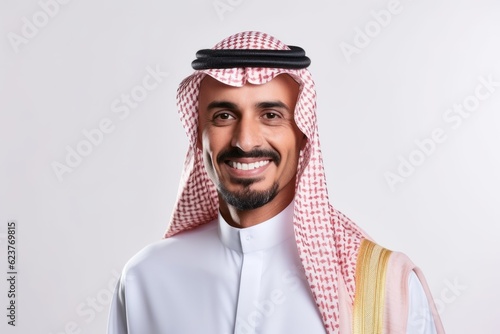 Portrait of a handsome arabian man smiling on white background