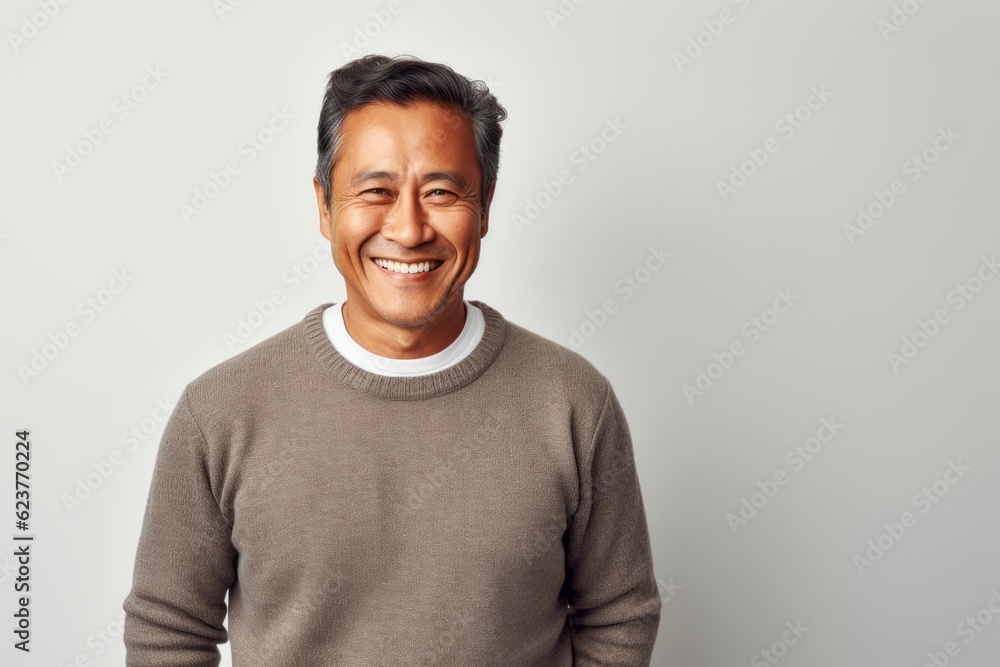 Portrait of smiling asian man looking at camera over white background Portrait of smiling asian man looking at camera over white background